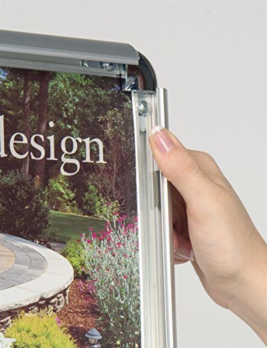 Displays2go Poster Display Stands for 11” x 17” Images Silver Finished Aluminum Metal Constructed Snap Frame Racks – Quick Clip Displays 54" Tall with Weighted Bases (QCRND1117A)