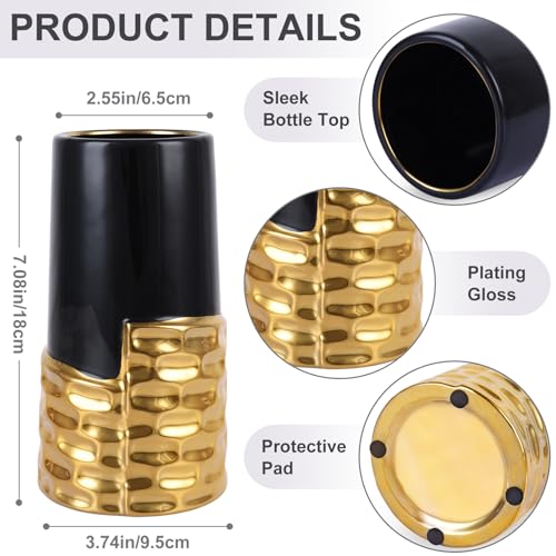 LCCCK 7.0" Gold Hammered Vase Home Decor, Elegant Ceramic Black and Gold Flower Vase for Pampas Grass Decorative, Boho Small Cylinder Vases Centerpiece, Dining Table Living Room Jarrones Art - color: Black and Gold