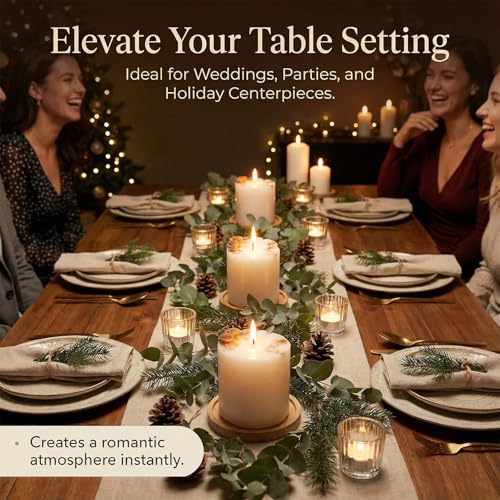 Wood Candle Holder Farmhouse Decor, 4PCS Wooden Pillar Candles Tray, Rustic Wooden Candle Stand, Round Woodens Plate Pedestal Stand, Candles Tray Decorative for Living Room, Table Centerpiece