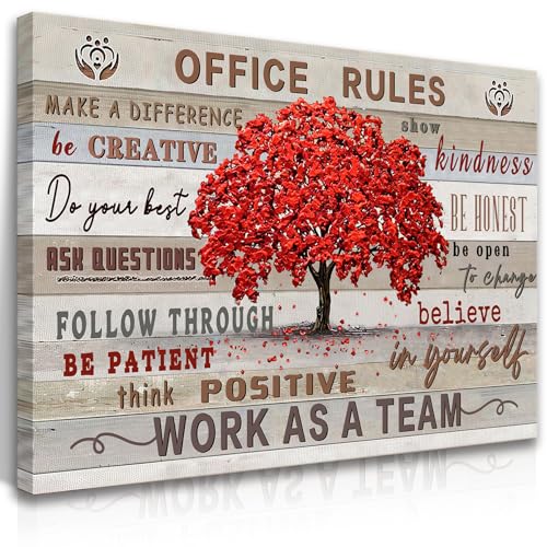 HDXUFJQ Inspirational Canvas Wall Art for Office - Team Rules Motivation Positive Quotes - Teamwork - Ready to Hang (16"x24") - color: Office Rules, size: 24"L x 16"W