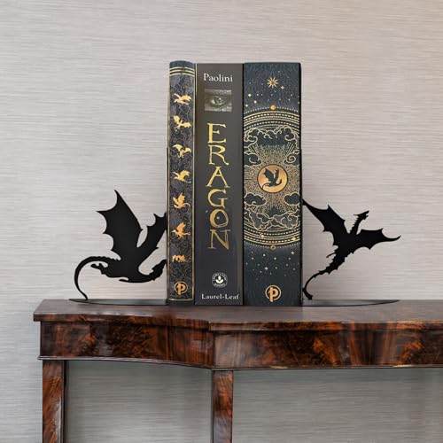 Metal Dragon Bookends Stoppers Holder Stand for Desk Shelf Cool Dragon Book Ends Decorative, Fantasy Dragon Bookends for Bookshelf Decor - color: Black