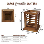 Premium 11.5" H Lantern Decorative Indoor & Outdoor - Large Wooden Candle Lantern & Plant Stand for Holiday Decor, Farmhouse, Patio, Table | Golden Teak Finish