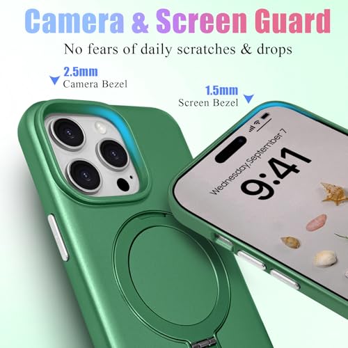 ankofave for iPhone 15 Pro Max Case with Magnetic Invisible Stand, Matte Luxury Metallic Luster, 3.0 mm Thick Protection Hard PC Scratch-Resistant Phone Case for iPhone 15 Pro Max 6.7", Green - color: Green, size: iPhone 15 Pro Max