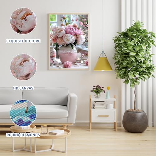 Auremi Flower Vase Diamond Art Painting, 5D Flower Diamond Painting Kits, Full Drill Diamond Dots Paintings for Beginners, Crystal Art Painting Kits for Home 30x40 cm