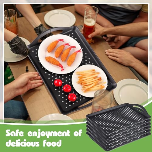 Uiifan 6 Pcs Non Slip Serving Tray with Handles 16.8 x 11.6 Inch Large Food Trays for Eating Breakfast Dinner Bed Snack Fruit Dessert Drink Beverage(Black)