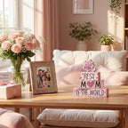 Smile 4 Pcs Mother's day Indoor Wooden Decor, Best Mom In the World Tiered Tray Farmhouse Table Decoration for Home and Office - style: Mothday