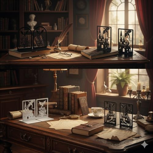 4 Pairs Book Ends, Bookends, Book Ends for Shelves, Non Skid Metal Book Divider Decorative Holder, Abstract Art Desgin Book Stopper Supports for Office, Home (4 Pairs Bookend) - color: 4 Pairs Bookend