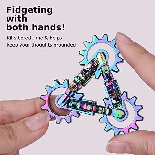 Infinity Gear Fidget Toy, Solid Metal Never Ending Flippy Novelty Kinetic Desk Toy, Relieve Stress, Anxiety, Promotes Focus, Keep Fingers/Hands Busy, Avoid Bad Habits (Rainbow) - color: Rainbow