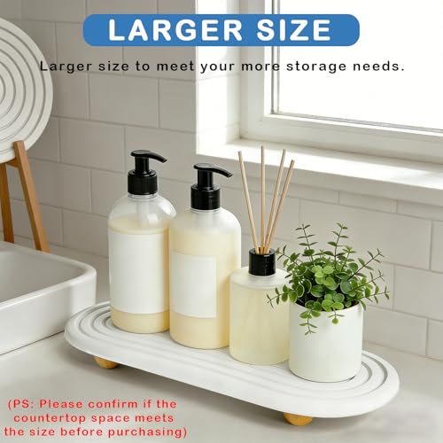 Instant Dry Sink Tray, Anti-Slip Stone Sink Caddy, Durable Kitchen Sink Organizer, Quick Dry Water Absorbing Stone Tray for Bathroom Counter, Stone Soap Tray -White - color: White Wooden Foot 4circles Large