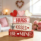 Valentines Day Decorations - Valentine Tiered Tray Decor Set - Wooden Table Decoration with Heart Signs - Rustic Farmhouse Valentine’s Day Home Decor Indoor for Shelf Mantel Coffee Table Gift - style: HUGS / KISSES