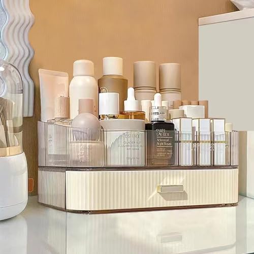 MIUOPUR Makeup Organizer with Stackable Drawers, Bathroom Vanity Organizers and Storage, Ideal for Desk and Dresser Countertops, Great for Cosmetics, skincare, Lipsticks, Nail Care -Cream - color: Cream, size: Tray and Drawer