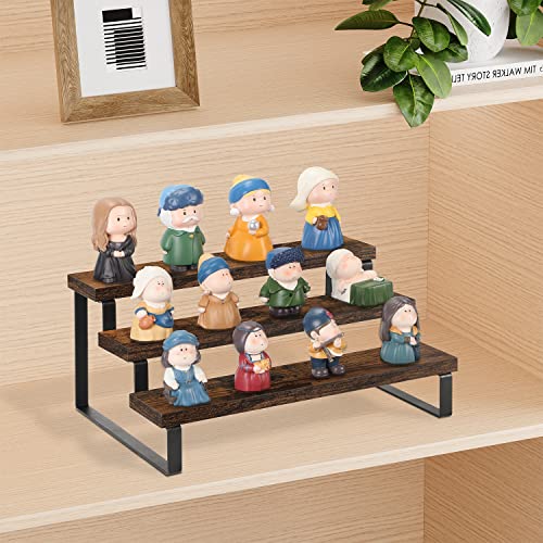 YINMIT Wooden Display Riser Stand, Tiered Perfume and Cologne Organizer Stand, 3 Tier Spice Rack Organizer, Rustic Display Shelf for Candles (3 Tier) - color: 3 Tier,Brown