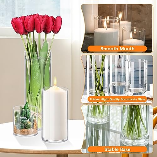 4 Pack Glass Cylinder Vases 4,6,8,10 Inch Tall Clear Flower Vase Hurricane Floating Candle Holder for Table Centerpiece Wedding Home Decor - size: 4 Pack(4,6,8,10 Inch )