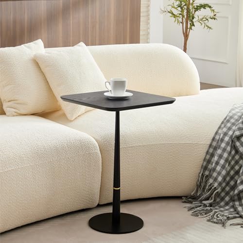 Drink Table,Modern Small Side Table, Cocktail Table with Metal Square Top,Wood Grain Texture,Weighted Base for Living Room,Bedroom,Small Spaces,Black - color: Black-square