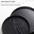 Round Wood Serving Tray, Solid Wooden Decorative Tray Non-Slip Tea Coffee Table Tray Snack Plate Food Meals Serving Tray with Raised Edges for Home Decor Kitchen Restaurant (9.5inch, Black) - size: 9.5"