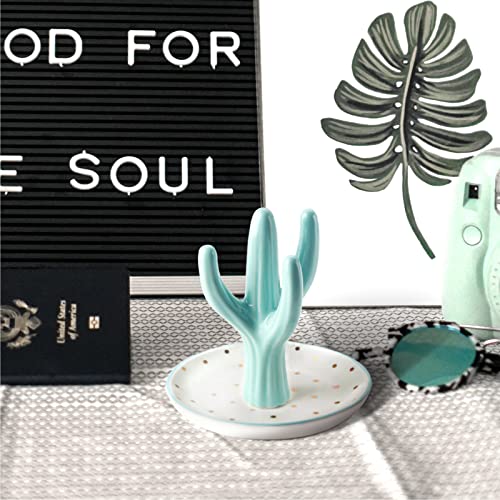 PUDDING CABIN Cactus Ring Holder, Birthday Gift for Women Her Mom Friend Female, Macaron Jewelry Dish with Dots Ins Room Decor Jewelry Dish for Rings Earrings Bracelets Necklace Organizer… - style: Macaron Blue Cactus