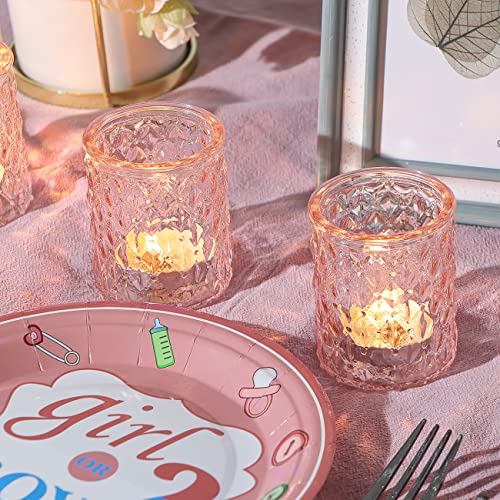 NITIME 12pcs Pink Votive Candle Holders, Tealight Candle Holder for Valentine's Day, Baby Shower Decorations for Girl, Glass Candle Holder for Wedding Centerpieces, Bridal Shower, Party Decorations - color: Pink