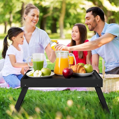 Bamboo Bed Tray Table with Folding Leg, Breakfast in Bed Tray for Eating,Kitchen Serving,Food, Sofa, Snacking or Working, Laptop Desk Dinner(1, Black) - color: Black