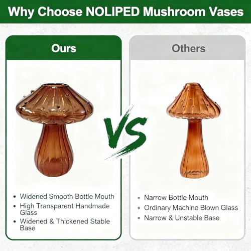 Glass Mushroom Propagation Planter - Set of 3 Cute Plant Propagation Stations for Indoor Plants, Unique Small Hydroponic Vase Jars Mini Terrariums for Window Living Room Bathroom Shelf Decor