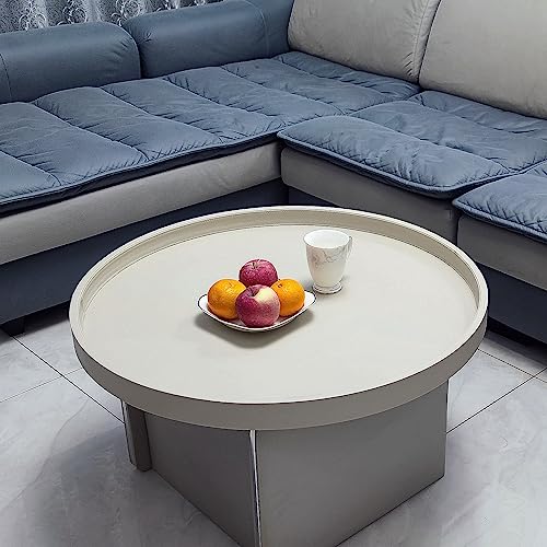 30 x 30 inches high-end Light Luxury Leather Round Oversized Service Tray, Ottoman Tray，Coffee Tray, Food Tray, Family Dinner, Out-of-House Picnic, Party Essential Tray (30 inch Beige) - color: 30 Inch Beige