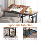Tribesigns Height Adjustable C Table with Wheels, Mobile Couch Snack Side Table with Tiltable Drawing Board, Sofa Bedside Laptop Stand C Shaped TV Tray with Storage Shelves (Brown) - color: Rustic Brown