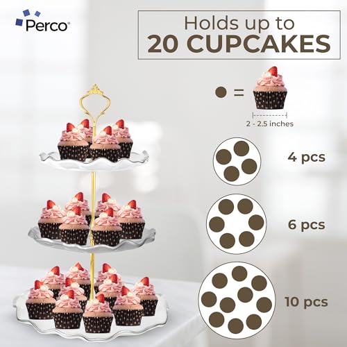 Perco 3 Tier Ceramic Cupcake Stand for 20 Cupcakes – Tiered Dessert Stand & Serving Tray, Elegant Gold Accent Dessert Table Display Set for Weddings, Birthdays & Events - color: Ceramic