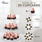 Perco 3 Tier Ceramic Cupcake Stand for 20 Cupcakes – Tiered Dessert Stand & Serving Tray, Elegant Gold Accent Dessert Table Display Set for Weddings, Birthdays & Events - color: Ceramic