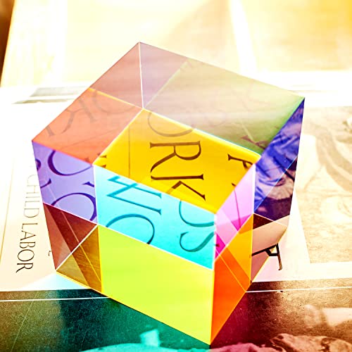 CMY Colorful Cube, 3.15 inch (80mm) Acrylic Mixing Color Cube Prism for Physics Education Learning and Office Desktop Decor, Scientific Toys and Gifts for Kids - size: 80mm