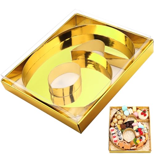 SiliFine 12" Charcuterie Number Shaped Mache with Clear Lid Fillable Sweets Serving Trays Paper Mache Cupcake Candy Box for 2025 Graduation Party Graduation Celebration(Gold,Number 6/9) - color: Gold, style: Number 6/9