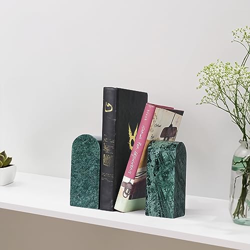 Koville Indian Natural Marble Bookends for Shelves, Decorative Book Ends, 7lbs Heavy-Duty Marble Book Holders, Bookshelf Apartment Decor for Normal Books/CD/Video Games(Indian Green) - color: Green Marble-indian Green, size: 7lb