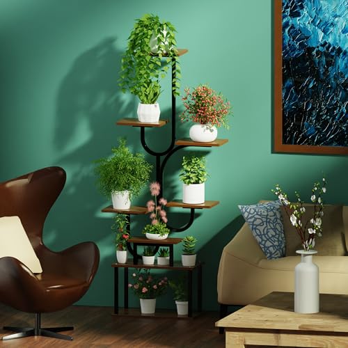 Indoor Plant Stand with Grow Light, 8-Tier U-Shaped Space-Saving Corner Plant Stand, Multi-Size Metal Plant Rack for Home and Balcony Decor