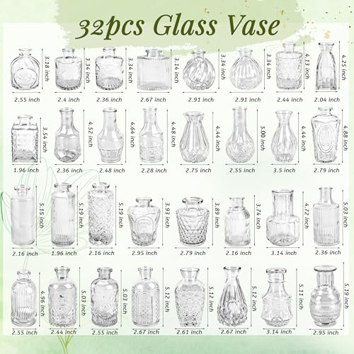 Der Rose Glass Bud Vases Set of 32 Small Clear Flower Vases for Rustic Wedding Centerpieces Table Decorations and Home Office Decor(Clear) - color: Clear