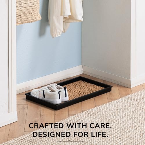 Anji Mountain Heavy Duty Waterproof Rubber Shoe Storage Mat Organizer/Boot Storage Tray Multi Use For Entryway with Coir, Tan and Black Insert, Fits 2 Pair (24.5" Wide) - color: Tan and Black, size: 24" x 14" x 1.5"