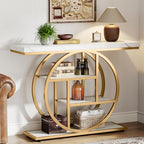 Tribesigns 41.3" Console Table, Industrial 4-Tier Sofa Entryway Table with Circle Base, Narrow Wood Accent Tables with Storage Shelves for Living Room, Hallway, Foyer, White Gold - color: White Gold