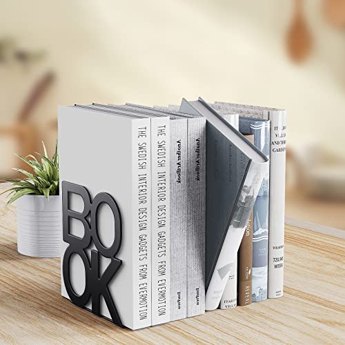 Book Ends,BookEnds Supports for Bookrack Desk,Bookend are Used for Books, Unique Appearance Design,Heavy Duty - color: Black, size: 1 pair