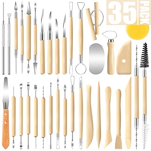 Jetmore 35 Pack Clay Tools Kit, Pottery Tools & Sculpting Tools, Polymer Modeling Clay Cutters Sculpture Set for Carving, Ceramics, Molding, DIY - color: 35 Pack