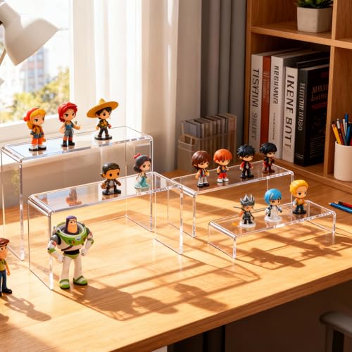 16 Pcs Acrylic Risers 4 Sizes(7" L~9" L) Riser Display Shelf Cupcake Stand Display Cabinet Clear Rectangular Display Stands Set