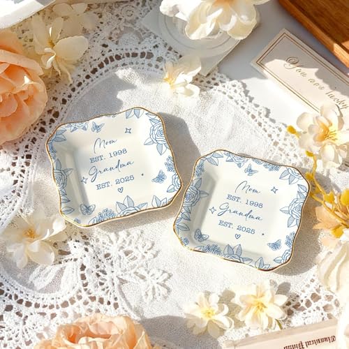 Personalized Mom Grandma Jewelry Tray, Grandma Toile De Jouy Jewelry Dish; Personalized Trinket Tray for Women, Mama Gifts Form Kids, Mothers Day Decor - color: Jewelry Dish 2