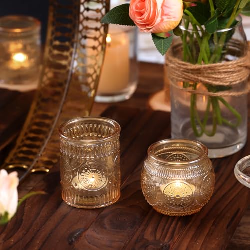 DARJEN 24Pcs Gold Votive Candle Holders - Glass Candle Holder Bulk for Table Centerpiece, Tea Lights Candle Holders for Home, Christmas Party & Wedding Shower - color: Gold