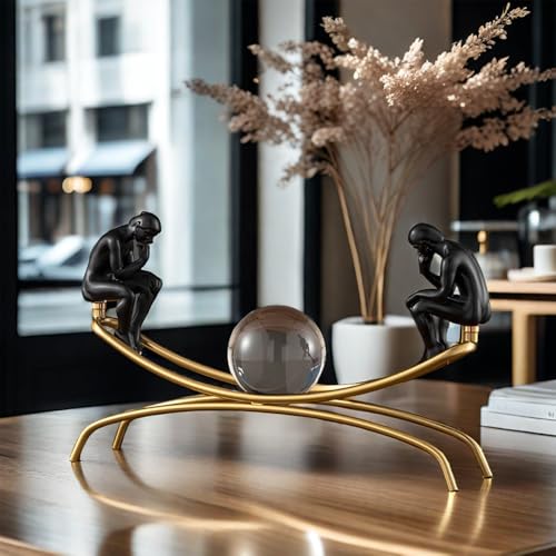 FUNSXBUG The Thinker Statue Thinking Man Statues with Crystal Ball Sculptures Collectible Figurine Home Decor Living Room Decoration Black