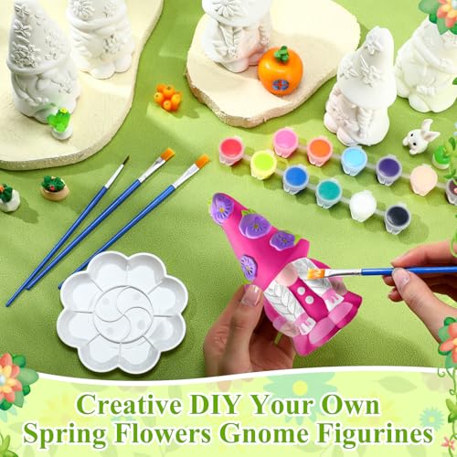 Arrowbash 6 Pcs Summer Ceramics to Draw Ready to Paint Your Own Gnome Statues 5.12 Beach Theme Paintable Figurines DIY White Ceramics Plaster Crafts Kit with Brush Palette - style: Spring