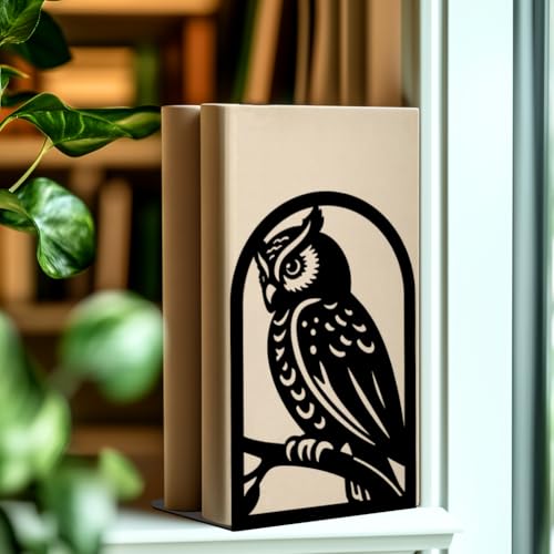 1 Pair Metal Bookends for Shelves, Owl Bookshelf Decor Heavy Duty Book Ends Book Stoppers for Office, Desk, Shelf, Room 3.5"x4.7"x7.1" Book Holders for Shelves Tall Bookends - style: Owl