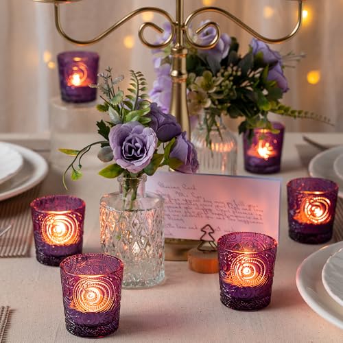 6 Pack Patented Sun Moon Star Embossed Glass Tea Light Candle Holders - Unique Votive Candle Holders for Wedding, Party, and Table Centerpieces (Multi-Color) - color: Multicolor