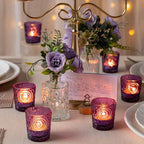 6 Pack Patented Sun Moon Star Embossed Glass Tea Light Candle Holders - Unique Votive Candle Holders for Wedding, Party, and Table Centerpieces (Multi-Color) - color: Multicolor