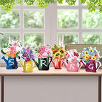 Yookeer 6 Pcs Spring Wooden Signs Decor Wood Tabletop Spring Flowers Tiered Tray Decorations Watering Can Table Centerpiece Wall for Home Office Farmhouse Tabletop