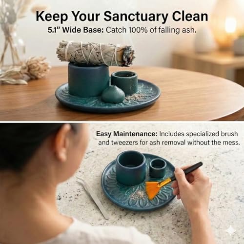 Palo Santo Sticks Holder, Multi-Purpose Handmade Ceramic Incense Burner for Palo Santo Incense Sticks, Sage Holder for Burning, Ash Catcher Tray for Meditation Yoga Room (Blue) - color: Blue