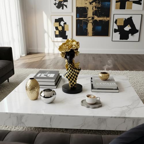 Lescafita African Queen Sculpture Gold Flower Crown, Black and Gold Checkered Gift Statue, Luxury Art Figurine for Home Decor Shelf Table Display - color: 701-gold