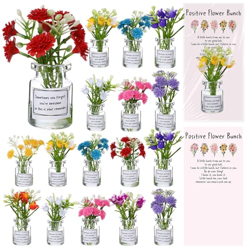 Xuhal 40 Sets Mothers Gift Set for Women Positive Mini Bud Vase with Flowers Positive Cards Motivational Office Desk Decor Gift for Mother Women Teacher Volunteer Employee Nurse Wedding