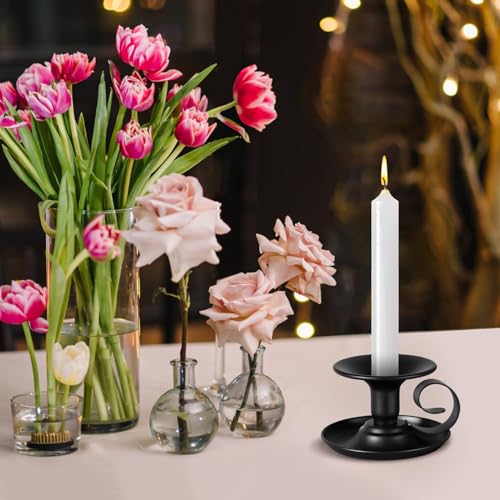 2 Pack Candle Stick Holder, Metal Taper Candlelight Stand for Party Wedding Christmas Table Home Decoration (Black)
