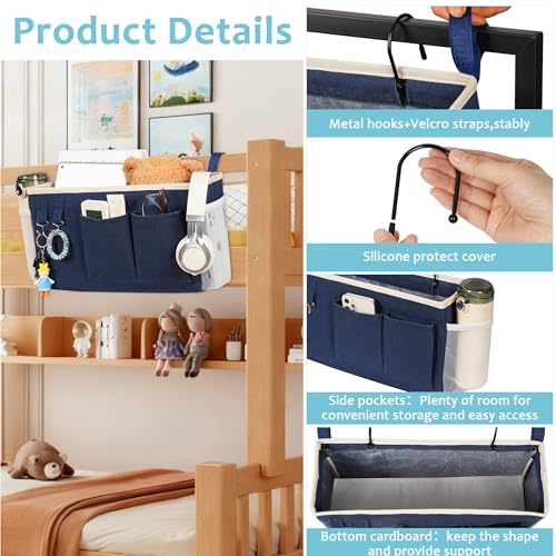 Loghot Bedside Caddy/Bedside Storage Bag Hanging Organizer for Bunk and Hospital Beds,Dorm Rooms Bed Rails,Can be Placed Glasses,Books,Mobile Phones,Keys (Navy Blue) - color: 1pc Navy Blue